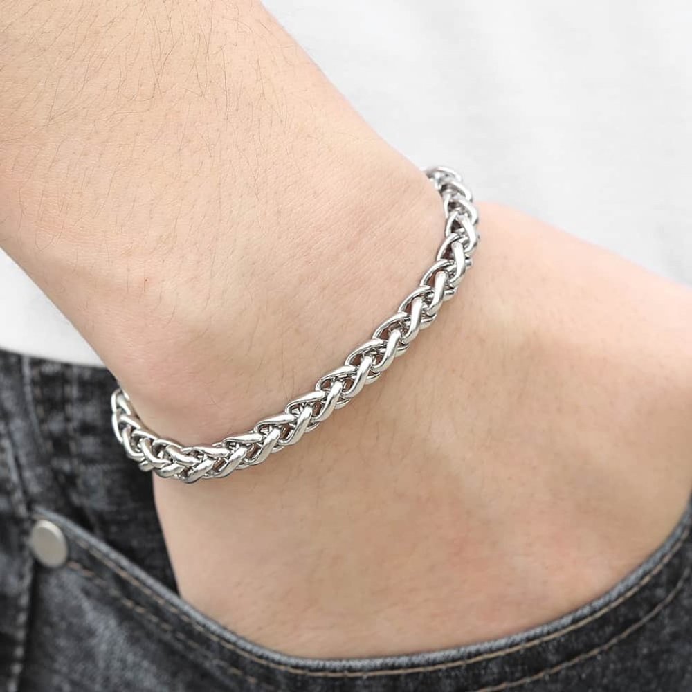 Men's Silver Stainless Steel Wheat Weaved Bracelet 8" 6mm Party Gift - Picture 3 of 4